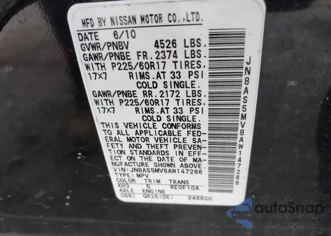 2010 Nissan Rogue S/Sl/Krom from USA, damaged, VIN JN8AS5MV8AW147266